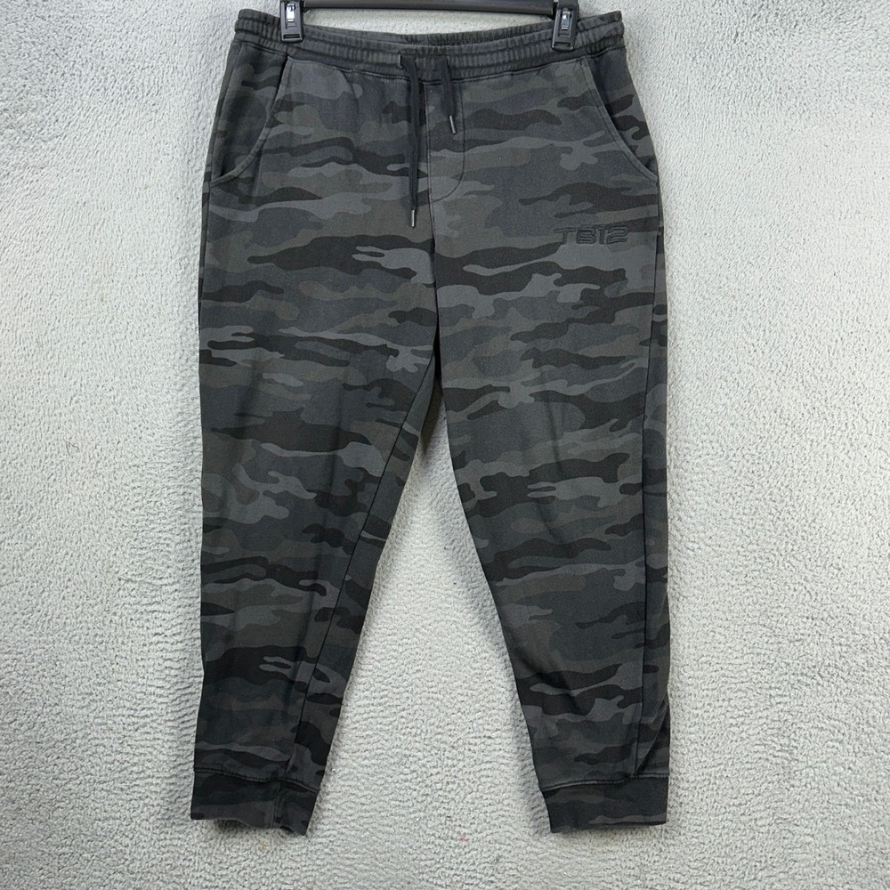 TB12 Pants Jogger Sweatpants Mens XL Gray Black‎ Camo Drawstring Pockets Pull on